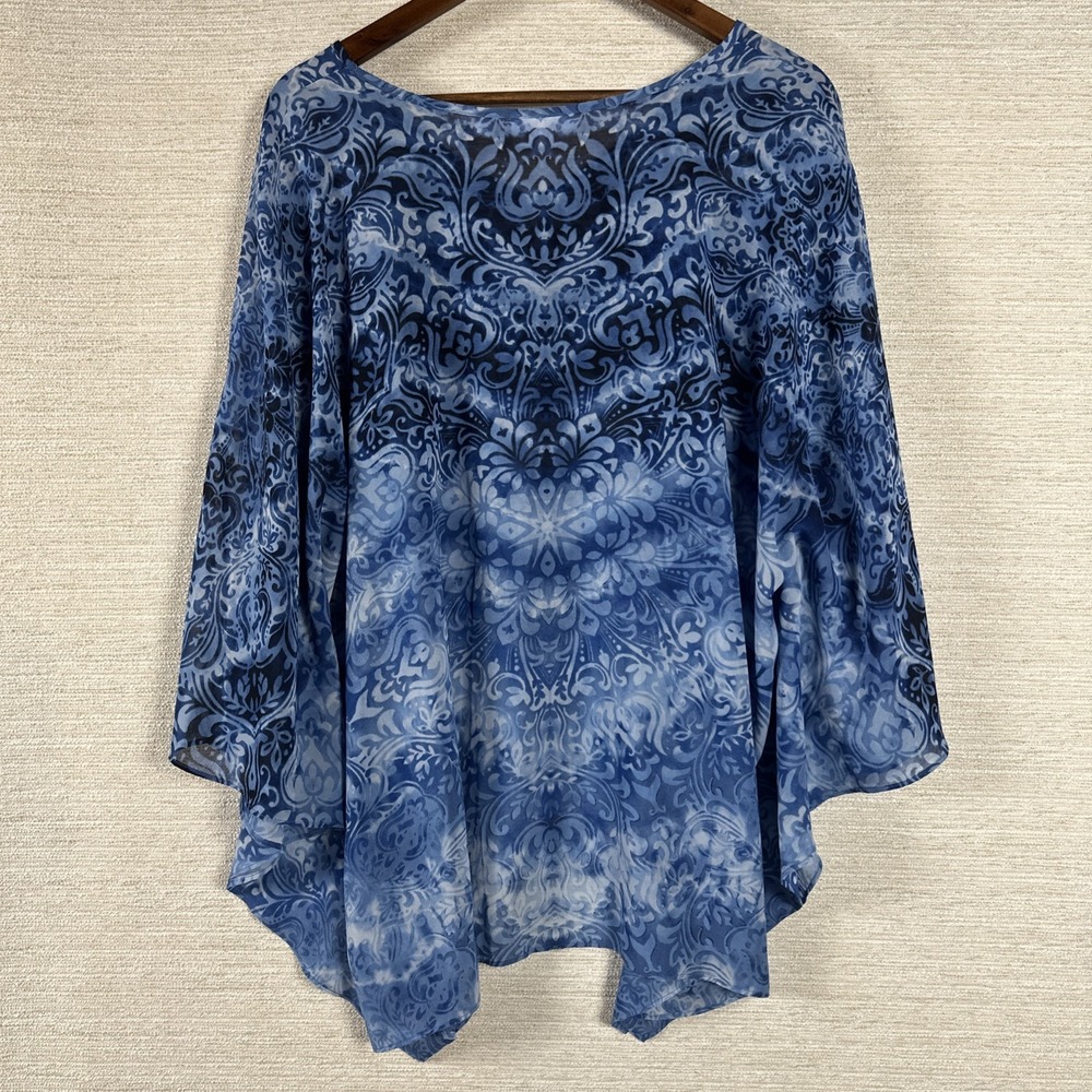 Bella Kim Gravel XL Blue Floral Paisley Woven Sleeves Top Lightweight Boho Shirt - Picture 6 of 10